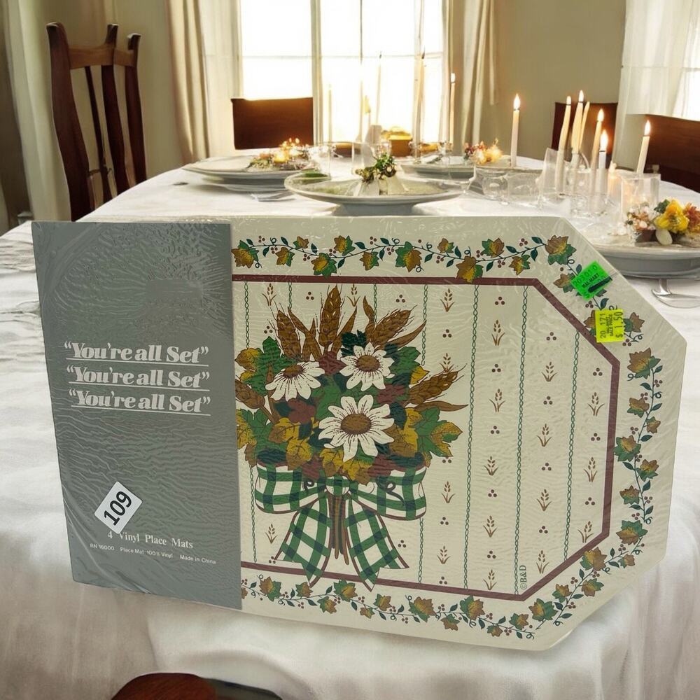 NOS “You’re All Set” Vintage 1980s Retro Foam Vinyl Mod Floral Flower Pattern